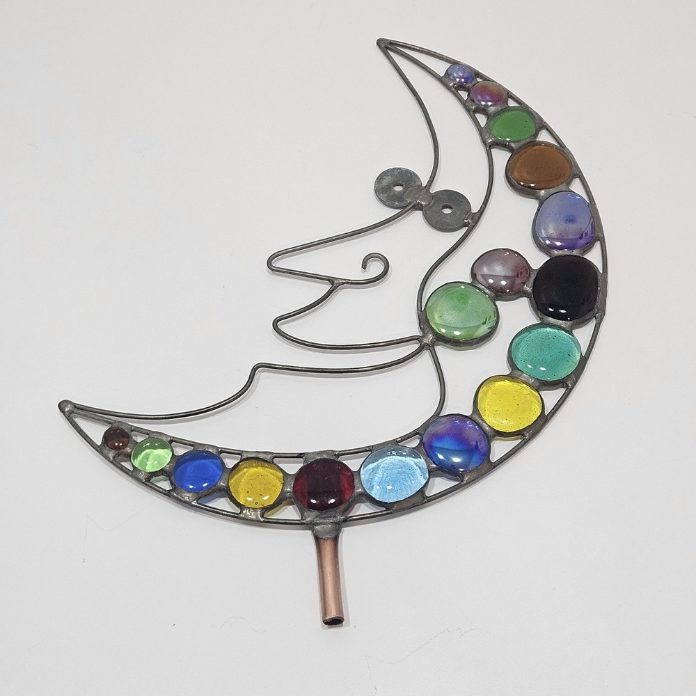 Diane Markin Garden Moon‎ Stake Topper Handcrafted Metal Glass Art